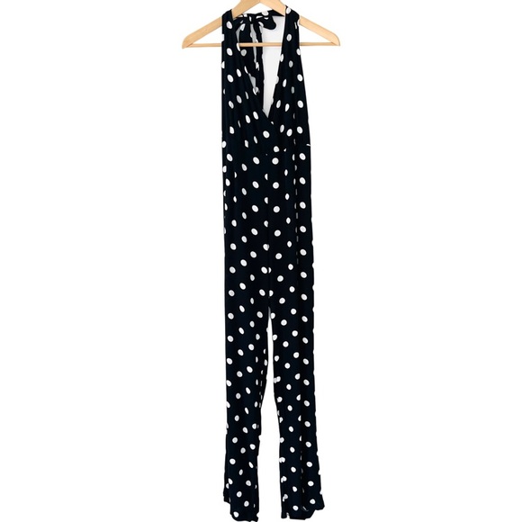 REFORMATION x NASTY GAL Polka Dot Halter Jumpsuit in Black Size L - Picture 3 of 9